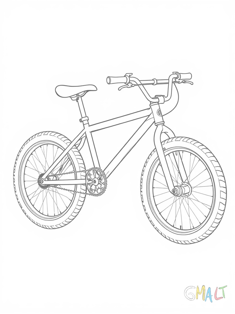 Ein BMX-Rad in Seitenansicht mit allen wichtigen Details: verstärkter Rahmen dicke Reifen Pegs an beiden Achsen erhöhter Lenker und der charakteristische kurze Sattel.