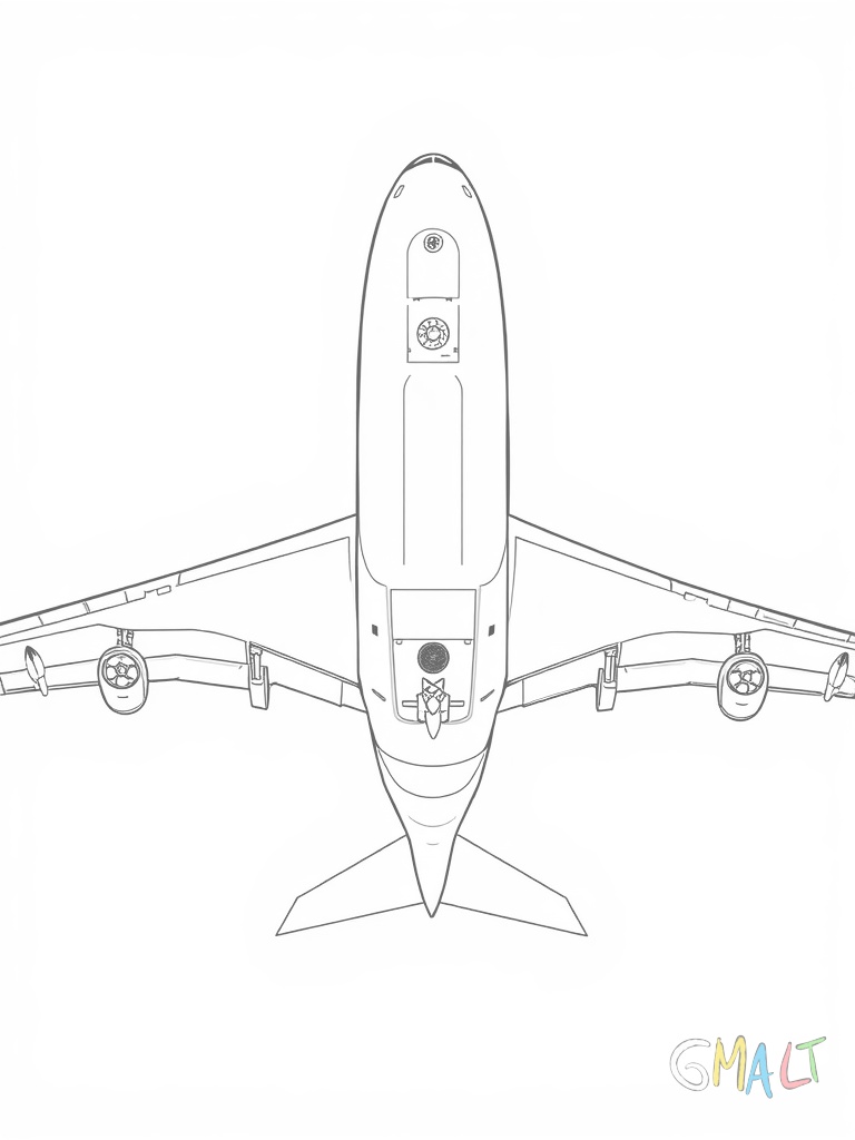 Eine Draufsicht des A380 zeigt die gewaltigen Ausmaße der Tragflächen. Der lange Rumpf erstreckt sich von der Nase bis zum Heckleitwerk. Die Position der Triebwerke und des Fahrwerks ist gut erkennbar.