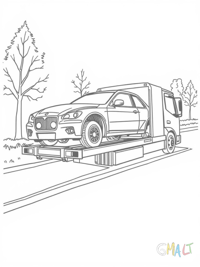 Ein Abschleppwagen lädt ein defektes Auto auf seine Ladefläche. Der Abschlepparm ist ausgefahren und hebt das Fahrzeug an.