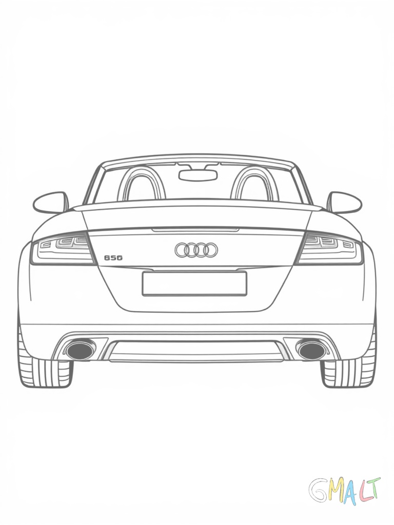Ein Audi TT Roadster mit geöffnetem Verdeck von schräg hinten. Die markanten runden Rückleuchten und der ausfahrbare Heckspoiler sind gut sichtbar. Die Auspuffrohre sind prominent.