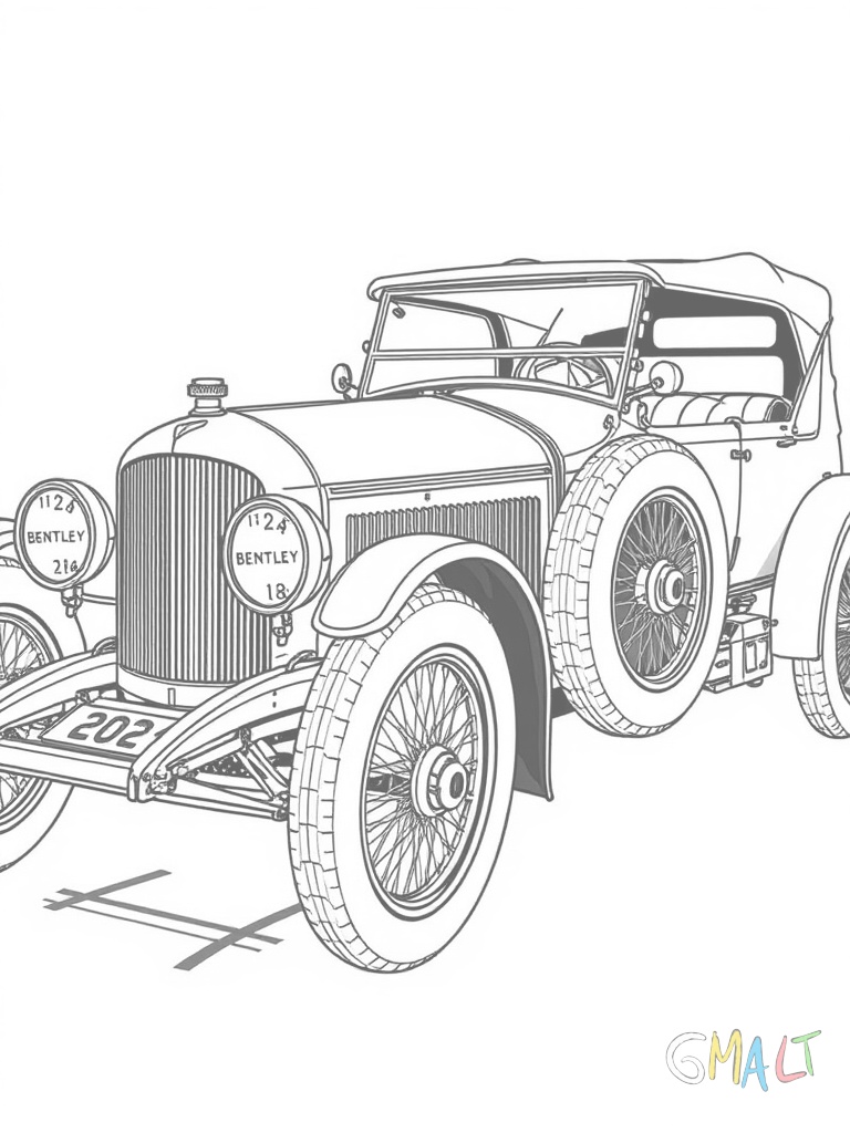 Ein historischer Bentley Blower aus den 1920er Jahren. Der offene Rennwagen ist in Dreiviertelansicht zu sehen. Der markante Kompressor sitzt vor dem Kühlergrill und die Speichenräder sind gut erkennbar.