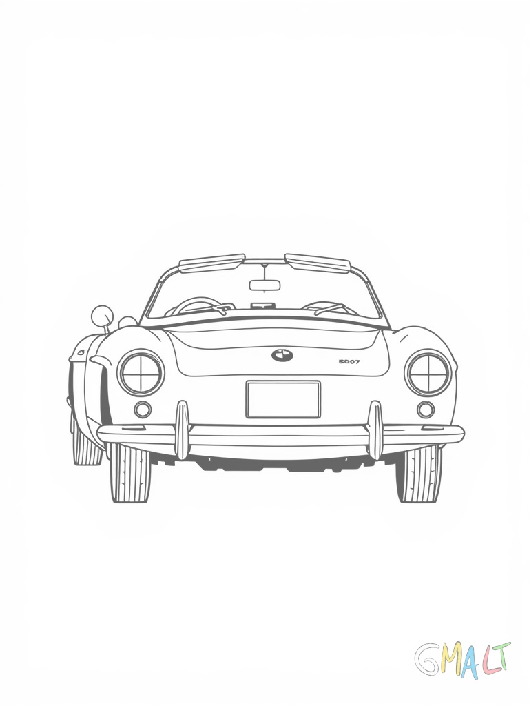 Ein BMW 507 Roadster aus den 50er Jahren in Seitenansicht. Das elegante Cabriolet hat seine Stoffhaube geöffnet. Die geschwungenen Kotflügel und der klassische Kühlergrill prägen das Design.
