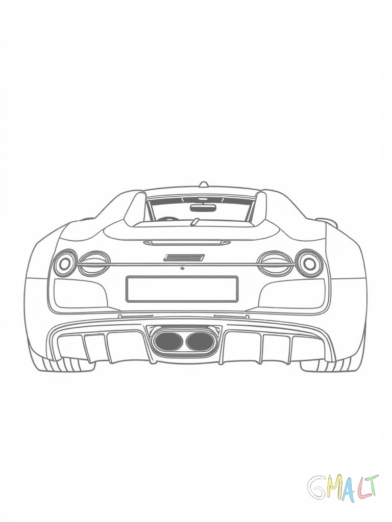 Der Bugatti Bolide von schräg hinten fotografiert zeigt den dominanten Diffusor und die mittig platzierten Auspuffrohre. Der geschwungene Heckflügel erstreckt sich über die gesamte Fahrzeugbreite.