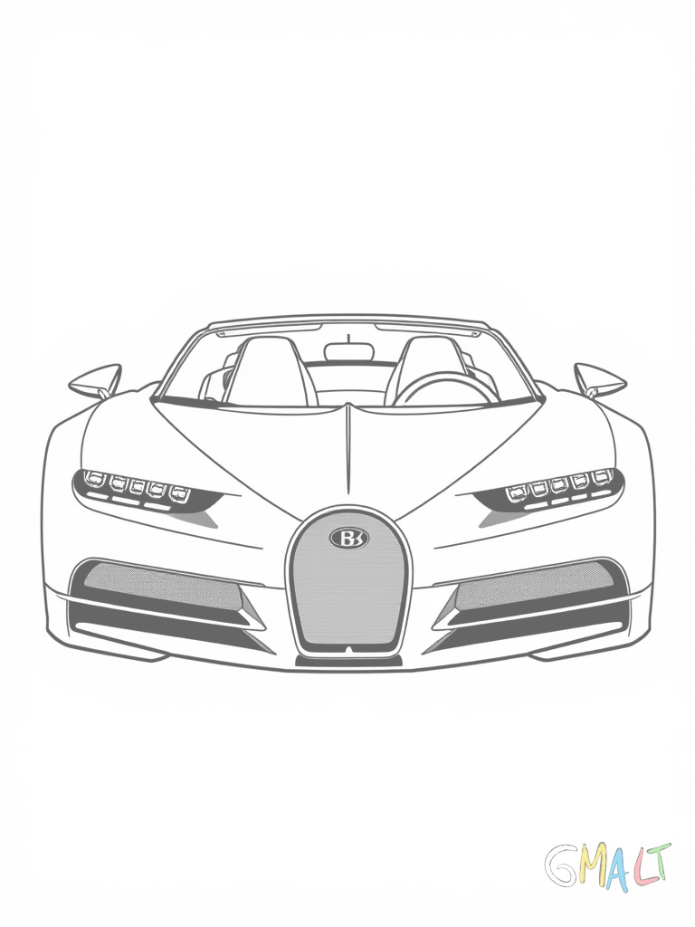 Ein Bugatti Mistral als Cabrio mit offenem Verdeck. Die W-förmigen LED-Tagfahrlichter und der Hufeisengrill sind markant zu sehen.