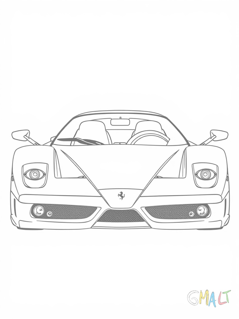Ein Ferrari Enzo in Dreiviertelansicht von vorne. Der extreme Supersportwagen zeigt seine markante Frontpartie mit großen Lufteinlässen und schmalen Scheinwerfern.