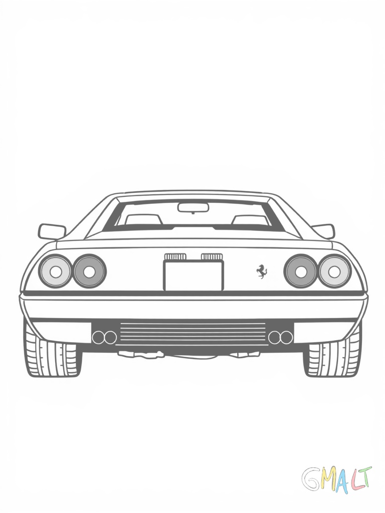 Ein Ferrari Testarossa aus den 80er Jahren von schräg hinten. Die typischen seitlichen Luftschlitze und das breite Heck mit den vier runden Rückleuchten sind zu sehen.