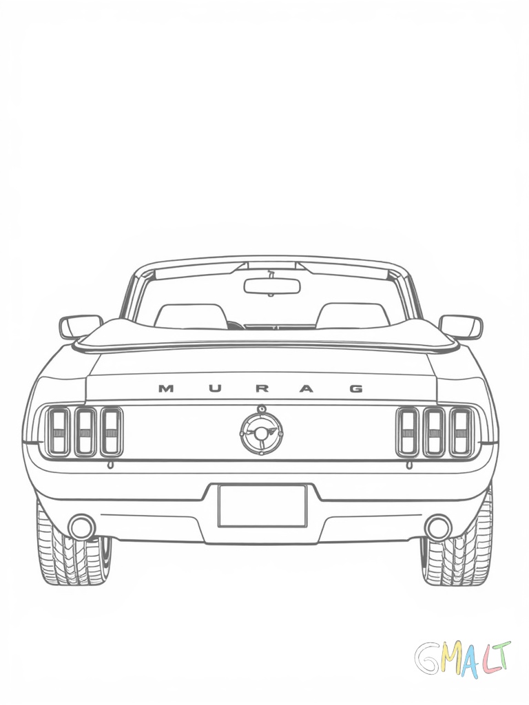 Ein Mustang Cabrio mit offenem Verdeck von schräg hinten fotografiert. Die typischen drei Rückleuchten auf jeder Seite sind gut erkennbar. Das Stoffverdeck ist komplett geöffnet und hinter den Sitzen verstaut.
