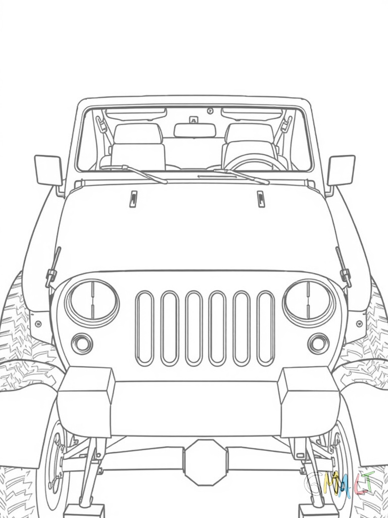 Ein weißer Jeep wird von schräg oben gezeigt. Die Türen sind ausgebaut und der Überrollbügel ist deutlich sichtbar. Auf den Kotflügeln sind schwarze Trittbretter montiert.