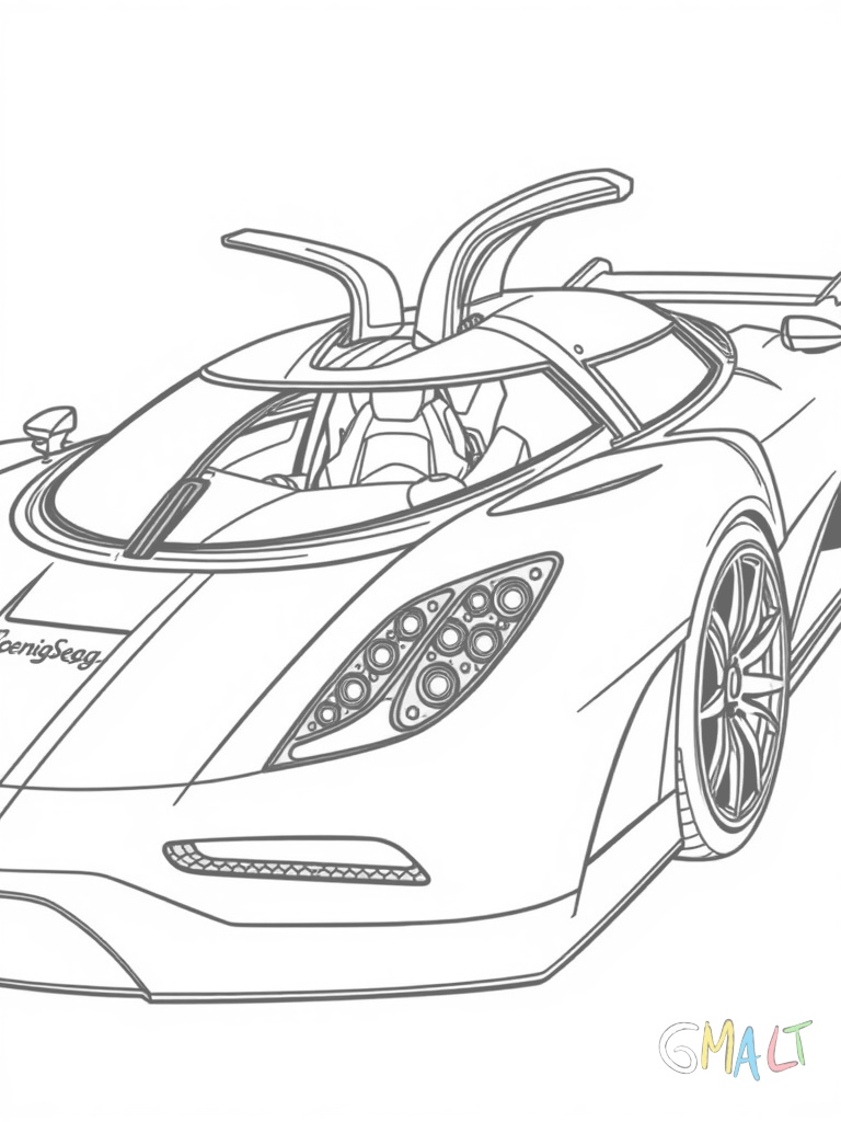Der Koenigsegg CCX im Profil mit geöffnetem Kofferraum und Motorhaube. Die aerodynamische Form des Supersportwagens wird durch die klaren Linien betont. Das Heckflügel ist ausgefahren.