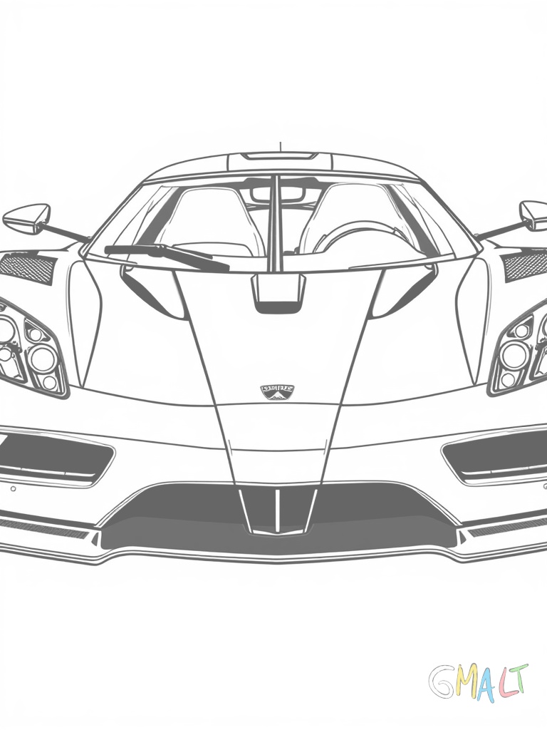 Der Koenigsegg Jesko von vorne mit geöffneter Motorhaube. Der massive Frontflügel ist gut sichtbar und die typische Kühlergrill-Form dominiert die Frontpartie. Die LED-Scheinwerfer sind schmal und aggressiv gestaltet.