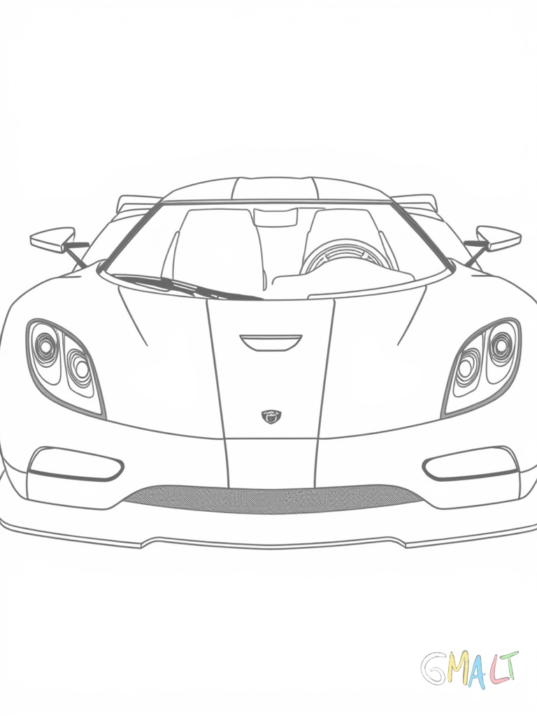 Der Koenigsegg One:1 in Dreiviertelansicht von vorne. Die massive Frontschürze mit großen Lufteinlässen ist zu sehen. Der Name des Modells ist auf der Fahrzeugseite angebracht und die Türen sind geschlossen.