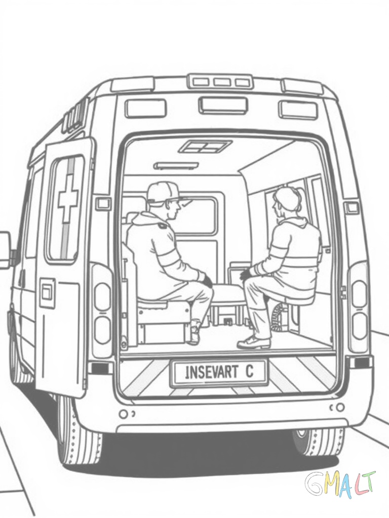 Ein Krankenwagen mit geöffneten Hecktüren. Sanitäter schieben eine Trage mit Rädern in den Rettungswagen.