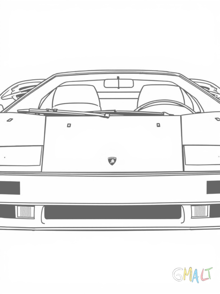 Ein Lamborghini Diablo mit aufgeklappten Scheinwerfern in Frontansicht. Der niedrige Frontspoiler und die breite Frontschürze sind gut sichtbar.