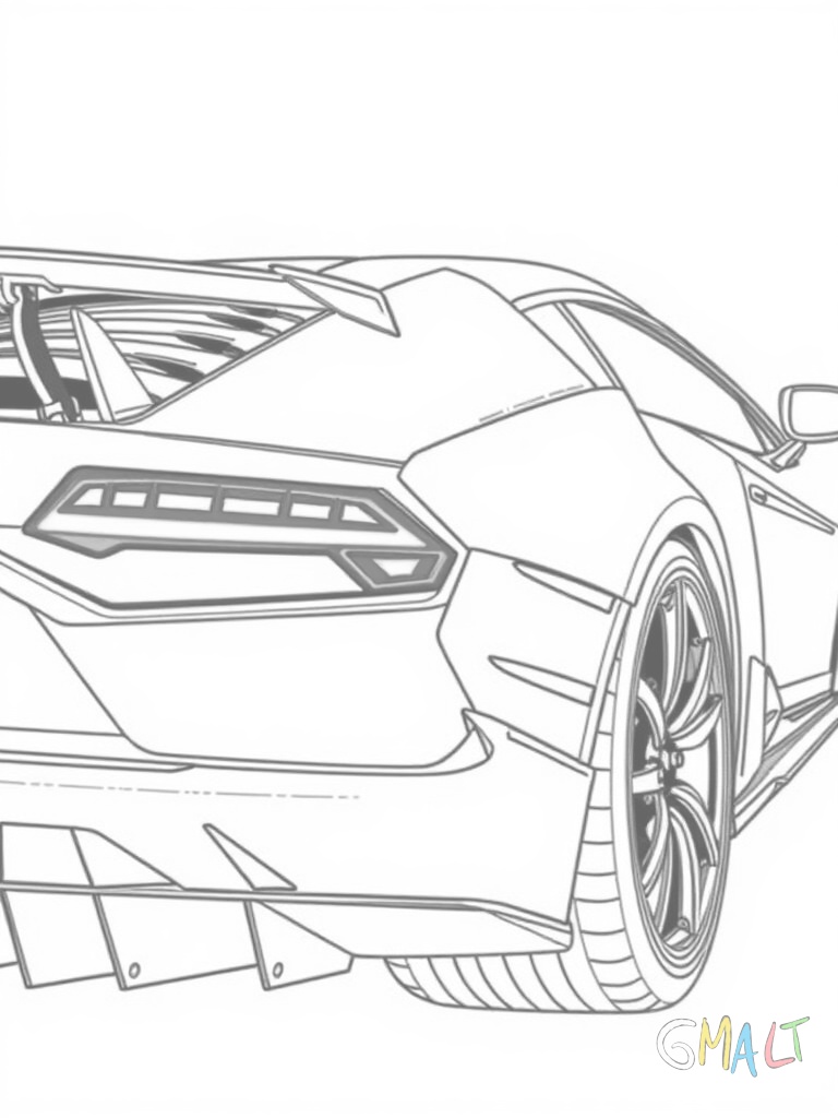Ein Lamborghini Sián von hinten mit leuchtenden Rücklichtern. Der große Heckspoiler und die Auspuffrohre sind gut erkennbar.
