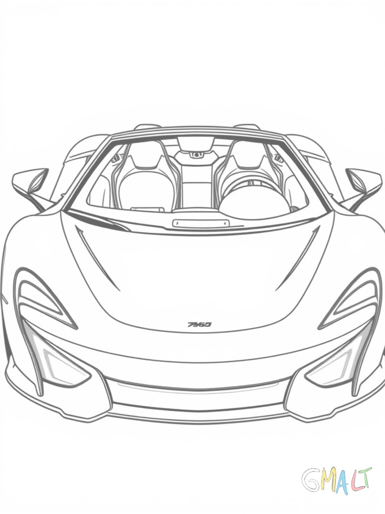 Ein McLaren 765LT Spider mit offenem Hardtop von schräg vorne. Die Frontschürze mit großen Lufteinlässen und der ausgefahrene Frontflügel sind gut sichtbar.