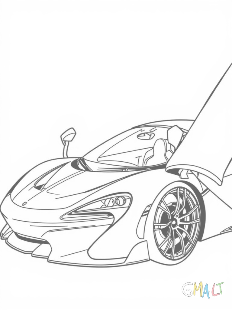 Ein McLaren Solus GT mit dem geschlossenen Cockpit und dem massiven Heckflügel von der Seite. Die extremen Luftleiteinrichtungen und der Finnenflügel prägen die Silhouette.