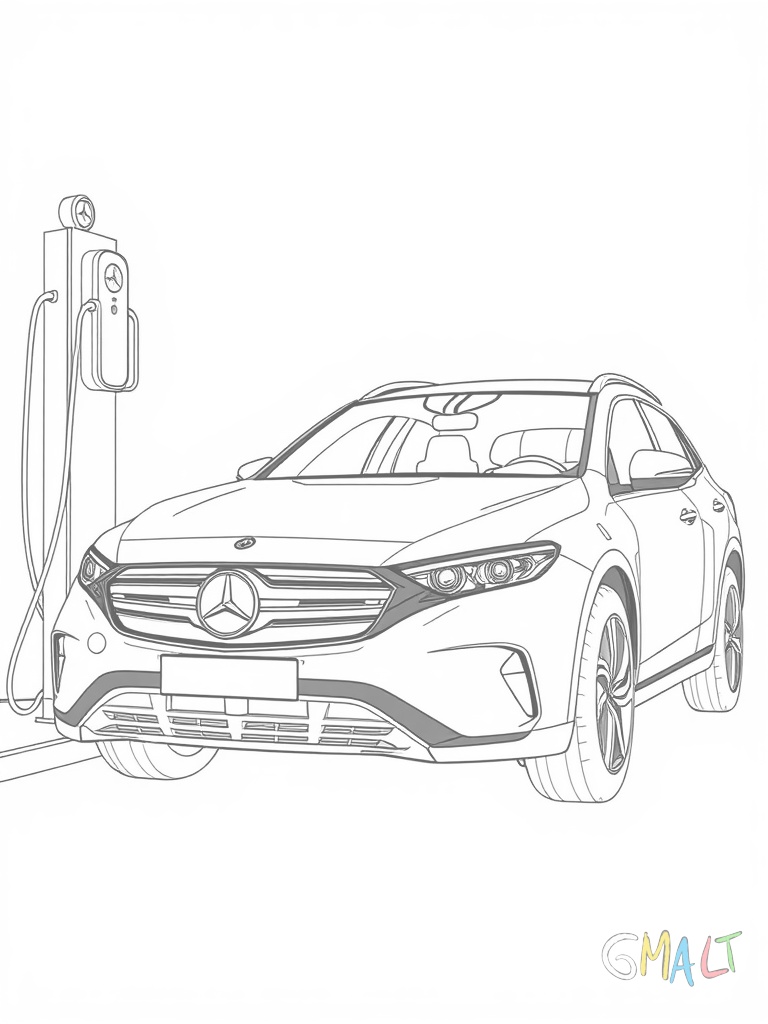 Ein Mercedes EQS Elektroauto an einer Ladesäule. Das Ladekabel ist mit dem Auto verbunden. Die aerodynamische Form ist gut erkennbar.