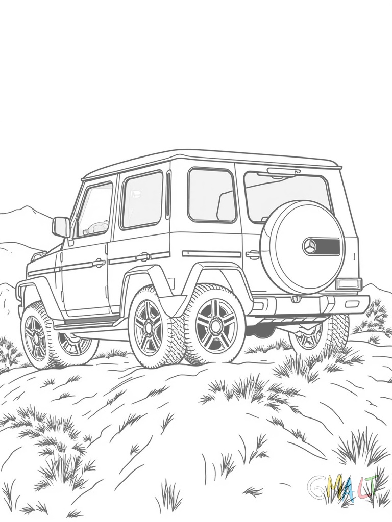 Ein Mercedes G-Klasse SUV in Seitenansicht auf einem Hügel. Die kantige Form und großen Räder zeigen den robusten Charakter des Geländewagens.
