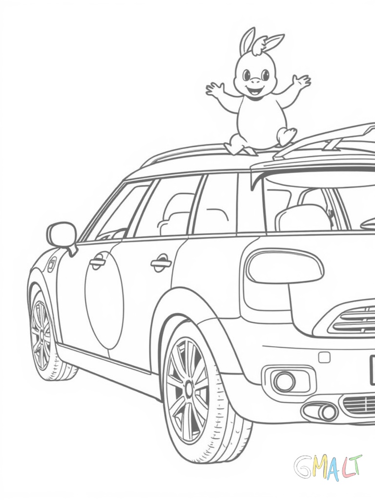 Ein Mini Clubman als Lieferwagen mit geöffneten Hecktüren. Auf der Seite ist ein großes Eiscremelogo aufgemalt. Ein Eishörnchen ragt als Werbeaufsteller vom Dach.
