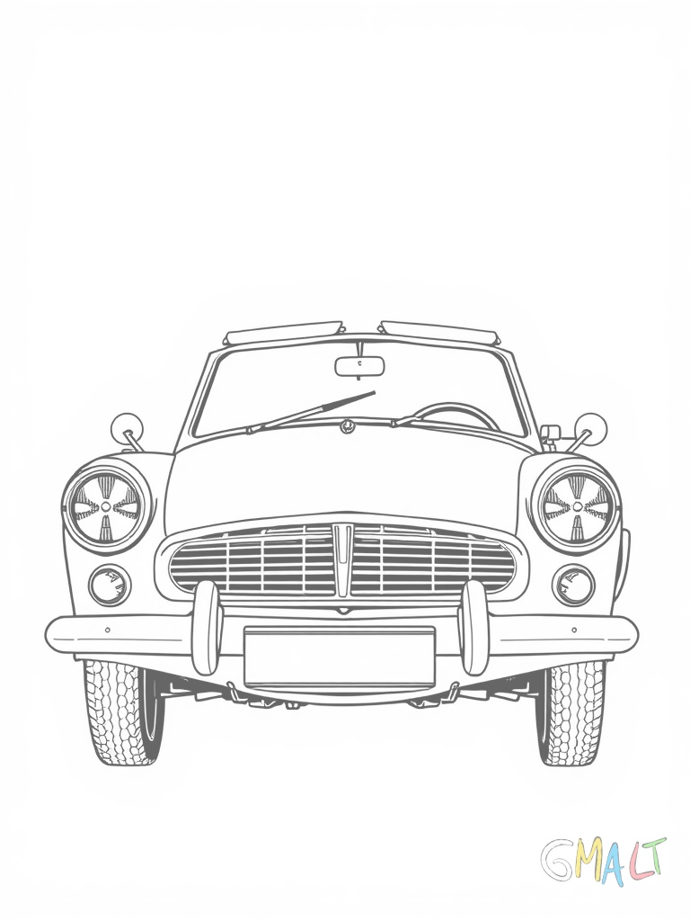 Ein Oldtimer Cabrio aus den 1960er Jahren mit rundem Kühlergrill und Speichenrädern. Die Türen sind geöffnet und das Stoffdach ist heruntergeklappt.