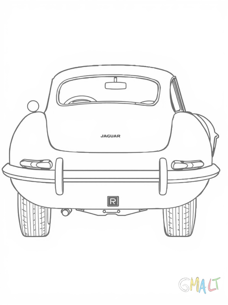 Ein Jaguar E-Type steht in der Seitenansicht. Die extrem lange Motorhaube und das kurze Heck zeigen die legendäre Proportion. Die gewölbten Kotflügel und die ovalen Scheinwerfer unter der Glasabdeckung sind klar zu sehen. Das Hardtop-Dach rundet die elegante Form ab.