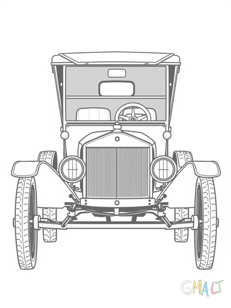 Ein Ford Model T steht stolz von der Seite fotografiert. Die hohe schmale Karosserie mit den dünnen Speichenrädern ist gut erkennbar. Die offene Fahrerkabine zeigt das große Holzlenkrad. Die markante schwarze Motorhaube ist leicht nach vorne geneigt.