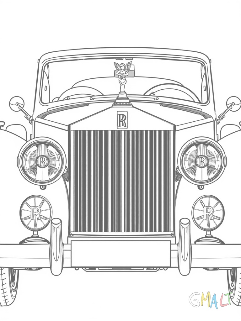 Ein Rolls-Royce Silver Ghost präsentiert sich frontal. Der imposante verchromte Kühlergrill mit der Spirit of Ecstasy Figur thront über der hohen geraden Motorhaube. Die großen runden Scheinwerfer flankieren den Grill. Die aufrechte Karosserie zeigt die majestätische Erscheinung.