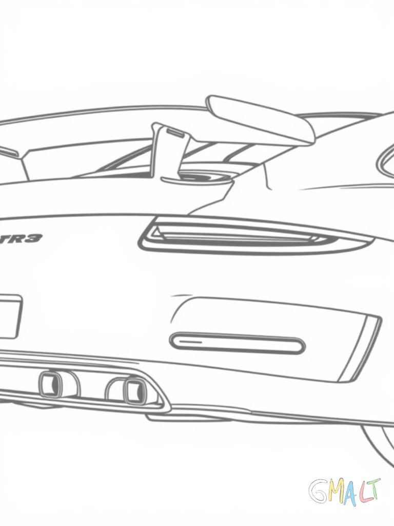 Ein Porsche 911 GT2 RS von hinten. Das leistungsstärkste 911 Modell zeigt seinen massiven Heckflügel und die breiten Kotflügel. Zwei Endrohre sind deutlich erkennbar.