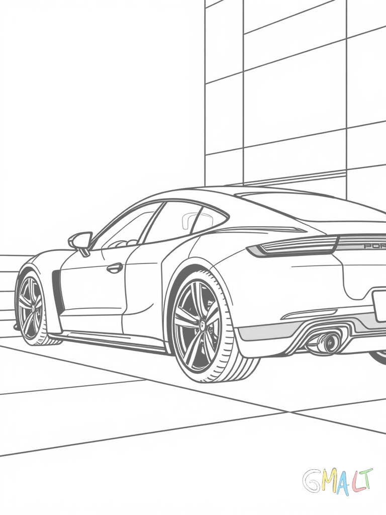 Ein Porsche Taycan von der Seite. Das elektrische Sportauto steht vor einer Ladesäule. Die futuristische Form mit doorischen Türgriffen und aerodynamischer Silhouette ist deutlich zu erkennen.