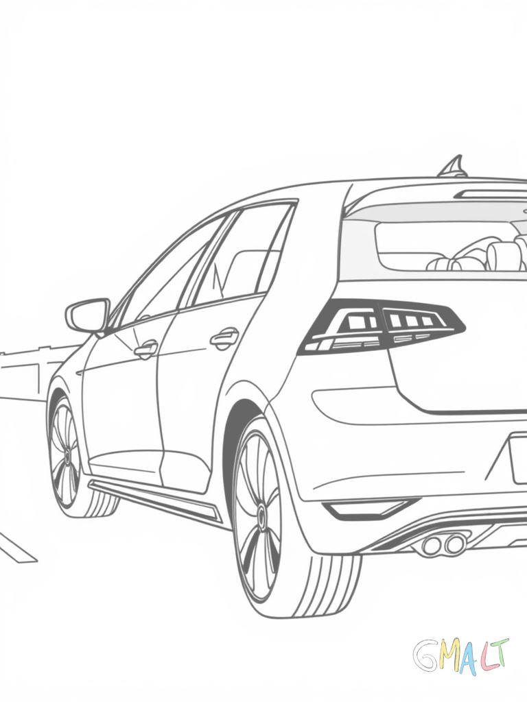 Ein moderner VW Golf GTI in Seitenansicht nach links fahrend. Die sportlichen Felgen klare Linienführung breite Türen und der charakteristische GTI-Kühlergrill sind zu sehen.