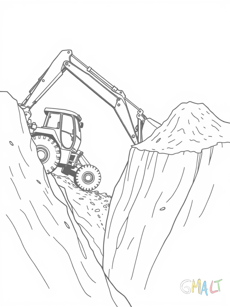Ein Bagger gräbt einen tiefen Graben. Die Schaufel ist nach unten gerichtet und der Baggerarm ist angewinkelt. Daneben steht ein Haufen ausgehobene Erde.