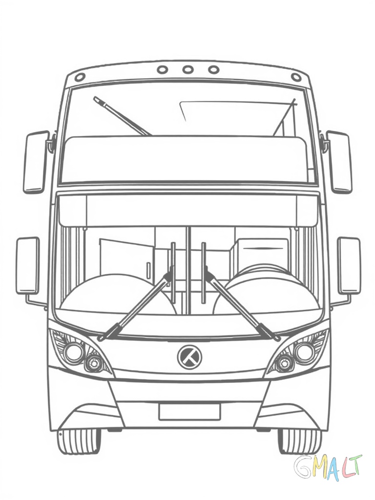 Ein Doppeldeckerbus von vorne fotografiert mit seiner charakteristischen hohen Front. Die große Windschutzscheibe und zwei Scheibenwischer sind deutlich zu erkennen.