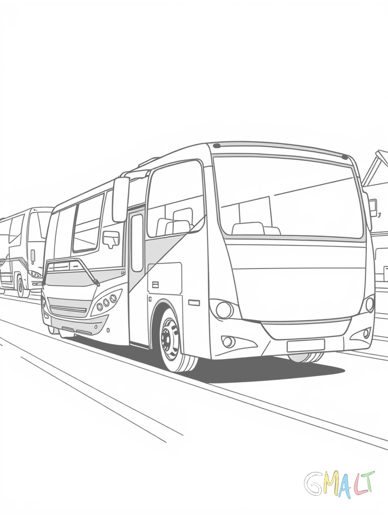 Ein Reisebus auf der Straße mit großen Gepäckklappen an der Seite. Die aerodynamische Form und die getönten Fenster sind gut sichtbar.