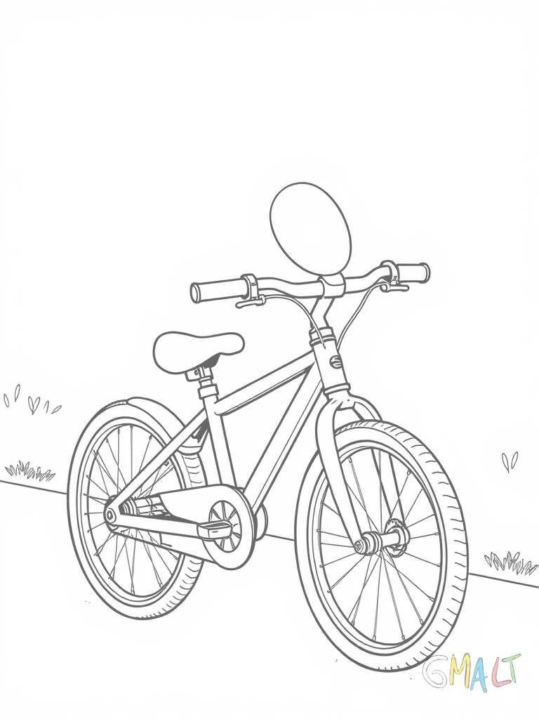 Ein Kinderfahrrad mit Stützrädern steht auf einem Gehweg. Am Lenker hängen bunte Bänder und eine kleine Klingel ist montiert. Die Pedale haben Reflektoren.