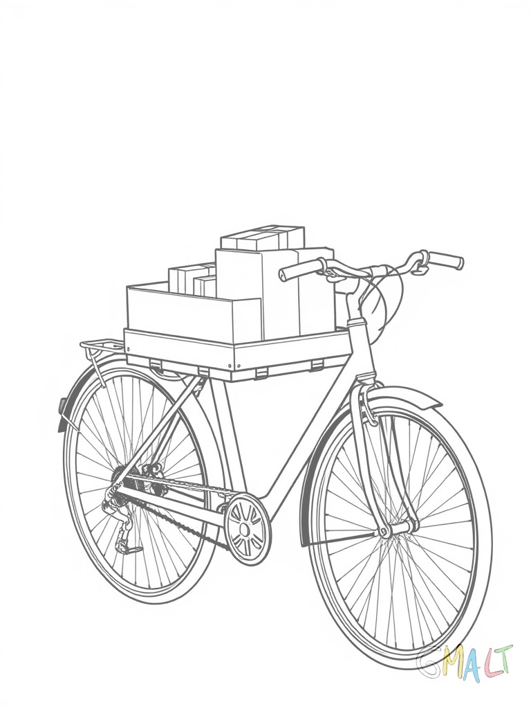 Ein Lastenfahrrad mit einer großen Transportbox vorne. In der Box liegen verschiedene Pakete. Das Vorderrad ist kleiner als das Hinterrad.