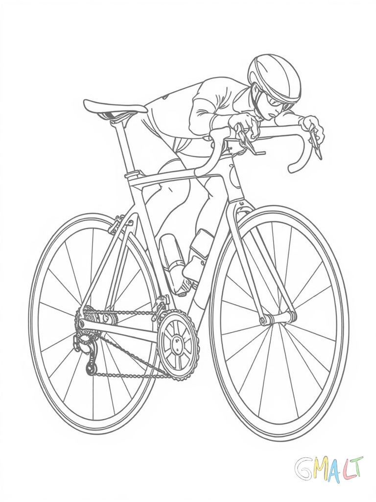 Ein Rennrad mit nach unten gebogenem Rennlenker und schmalen Reifen. Der aerodynamische Rahmen ist schlank und die Sitzposition sehr sportlich.