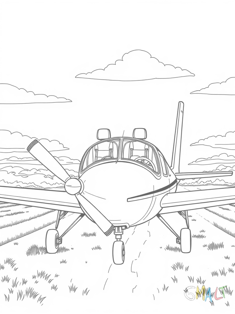 Ein Schulungsflugzeug mit zwei Pilotensitzen hintereinander rollt auf dem Rollfeld. Das Bugrad ist leicht eingedreht.