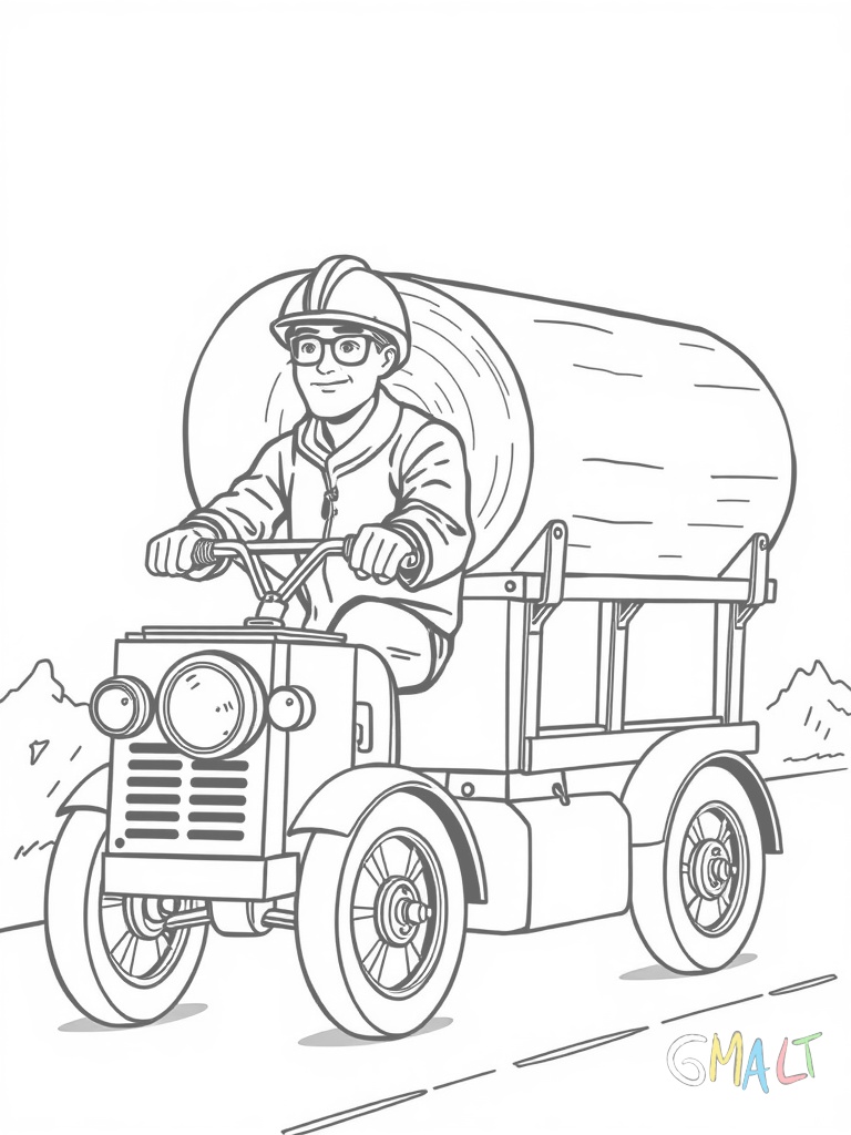 Ein Gabelstapler transportiert eine große Rolle Papier. Die Rolle liegt quer auf den Gabeln. Der Fahrer trägt einen Schutzhelm und schaut nach vorne. Die Räder sind in Fahrtrichtung ausgerichtet.