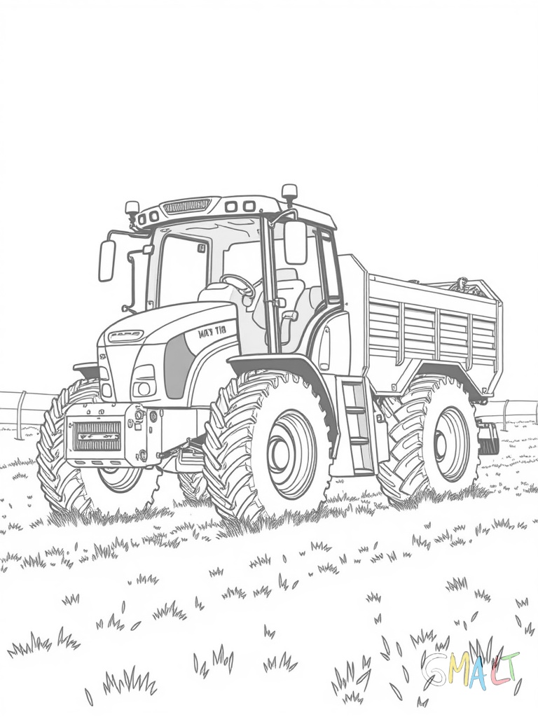 Ein großer selbstfahrender Häcksler steht auf einem Feld. Die breite Pickup-Trommel vorne sammelt das Mähgut ein. Das Rohr zum Befüllen des Anhängers ist nach hinten ausgerichtet. Die großen Reifen und die Fahrerkabine sind gut zu erkennen.