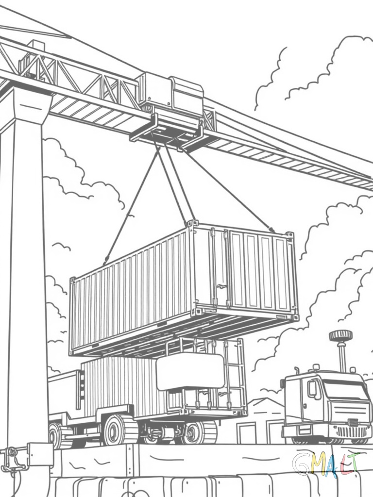 Ein Transporthubschrauber schwebt über einer Baustelle. An dicken Stahlseilen hängt ein Container unter dem Hubschrauber.