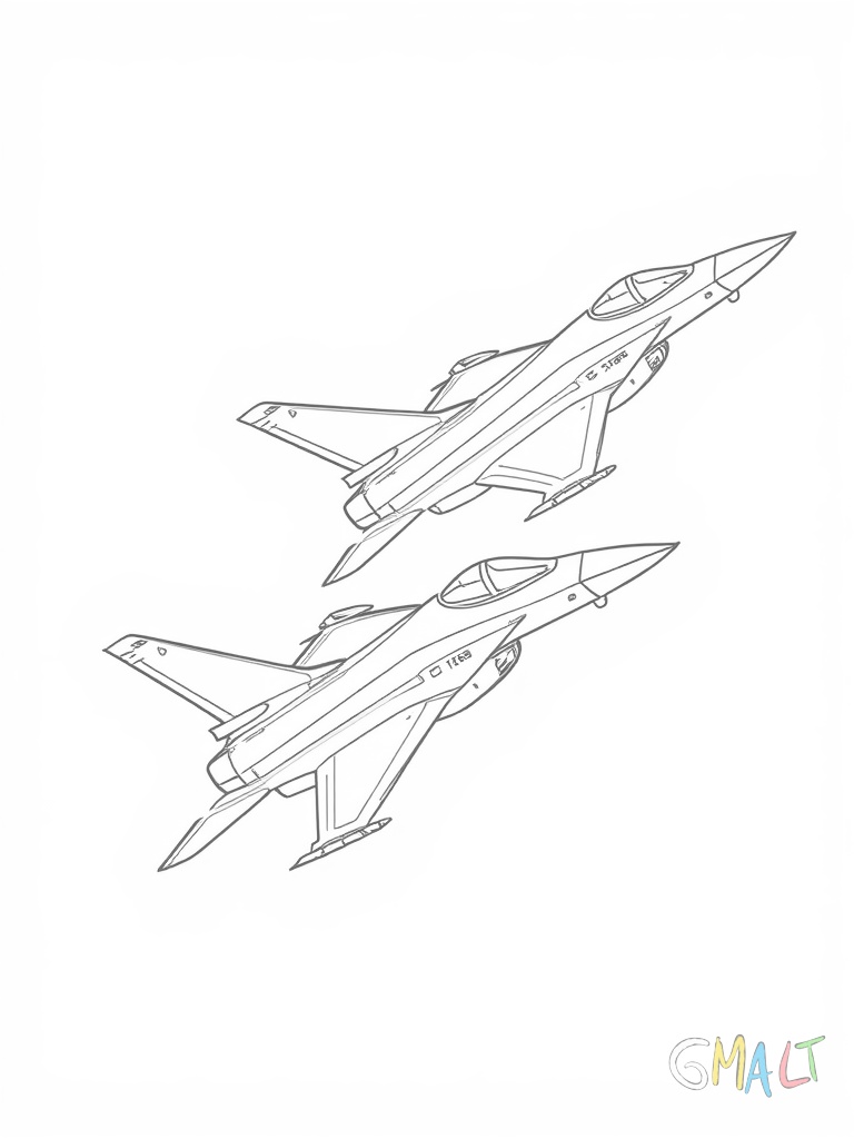 Zwei Kampfjets fliegen in Formation nebeneinander. Beide Maschinen haben die gleiche Ausrichtung nach rechts. Die Flugzeuge haben schlanke Rümpfe und pfeilförmige Flügel.