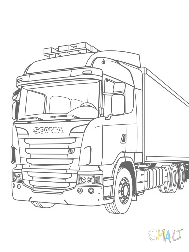 Ein Scania Pritschenwagen mit Ladekran. Der Kran ist ausgefahren und ragt nach oben. Auf der Ladefläche stehen Paletten. Das Fahrerhaus ist modern gestaltet mit großen Außenspiegeln.