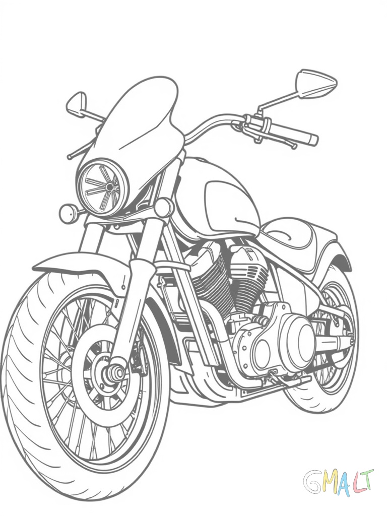 Ein Chopper-Motorrad mit typisch langem Vorderbau niedrigem Sattel und hohem Lenker wird von der Seite gezeigt.