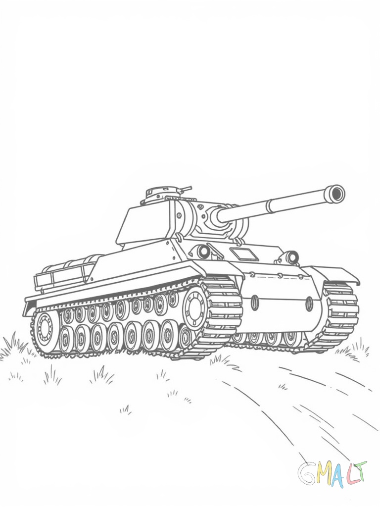 Ein Panzer fährt einen kleinen Hügel hinauf. Die Ketten graben sich in den Boden. Der Geschützturm ist leicht nach oben gerichtet.