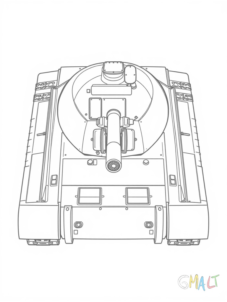 Ein Panzer von oben gesehen. Der runde Turm mit Kanone und die rechteckige Grundform sind gut erkennbar. Die Ketten verlaufen parallel.