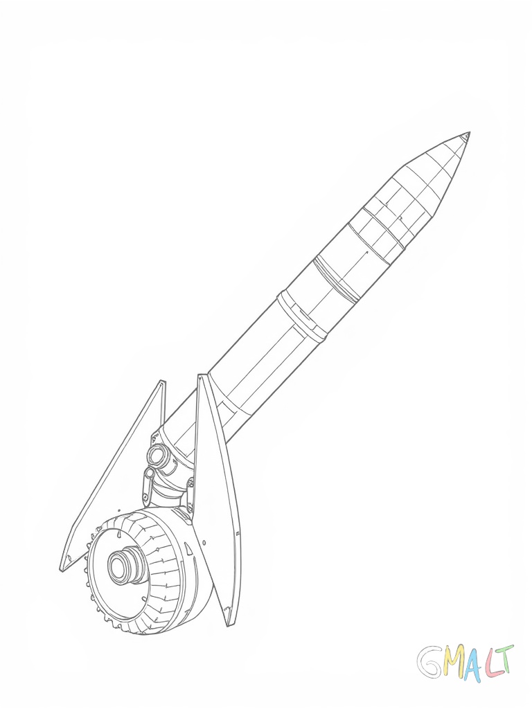 Eine Rakete im Durchschnitt zeigt die verschiedenen Treibstofftanks und Triebwerke im Inneren. Beschriftungen zeigen auf die wichtigsten Teile.