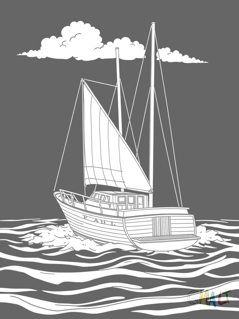 Eine klassische Holz-Yacht mit poliertem Teakdeck. Der schlanke Bug schneidet durchs Wasser. An der Seite ist der Yachtname in goldenen Buchstaben zu lesen.