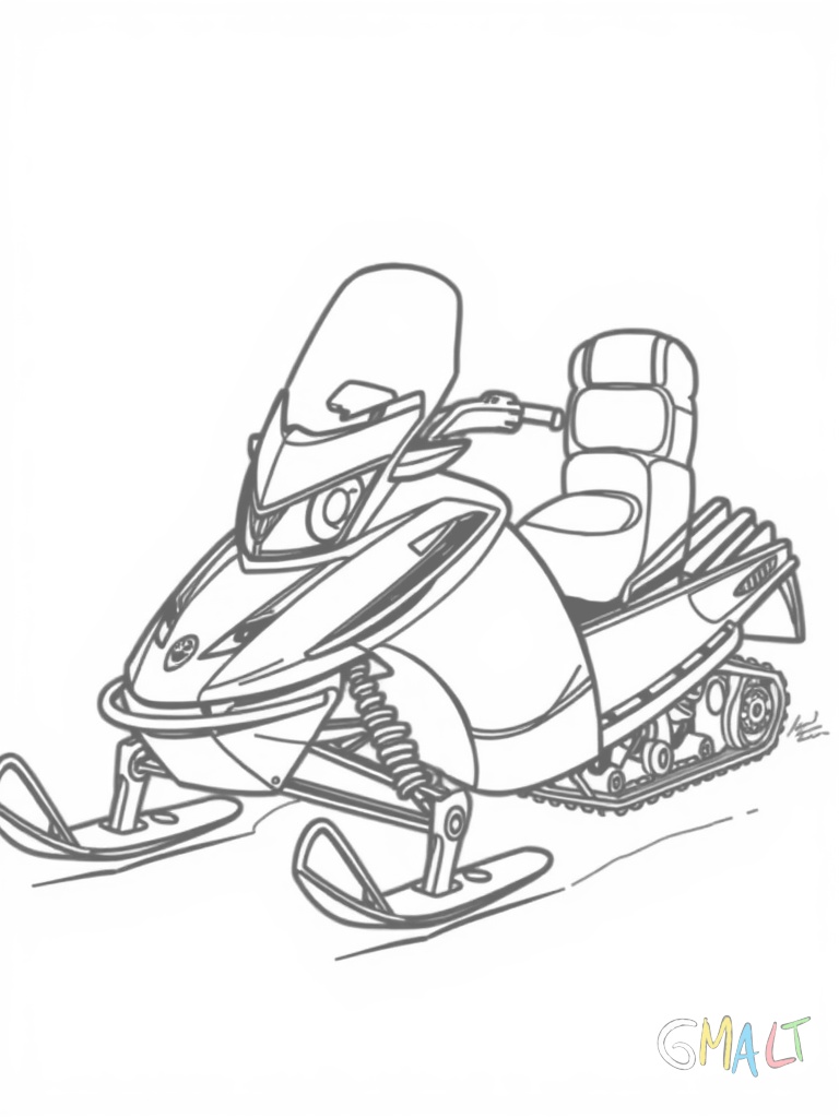 Ein Snowracer mit Lenkrad und Bremse steht im Profil. Der moderne Schlitten hat drei Kufen und einen gepolsterten Sitz.