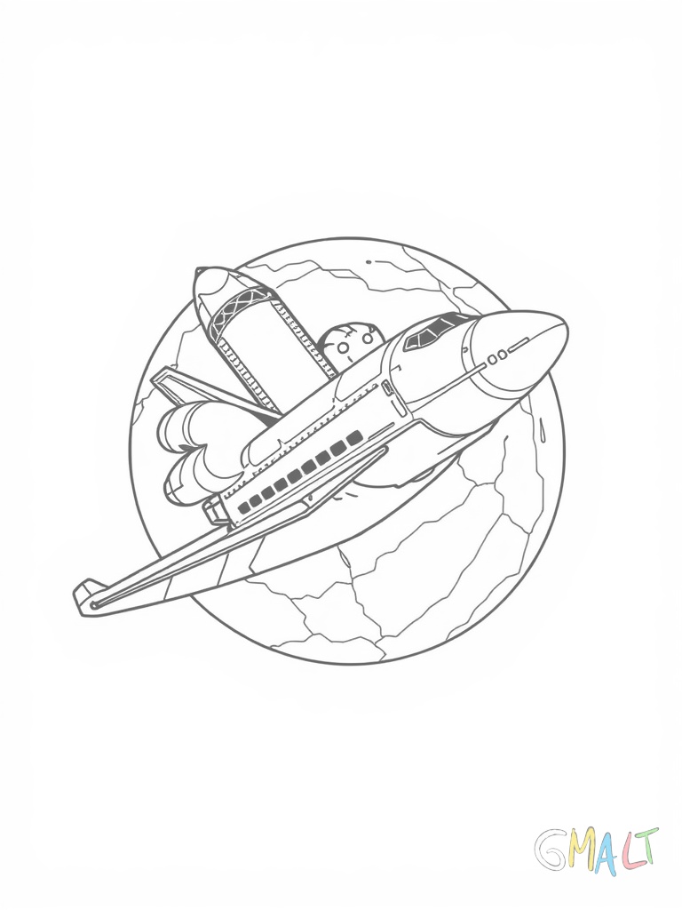 Das Space Shuttle gleitet majestätisch durch den Weltraum. Der große Außentank wurde bereits abgeworfen. Die Flügel sind gut sichtbar und die Frachtraumklappe steht offen. Die Erde ist als große Kugel im Hintergrund zu sehen.