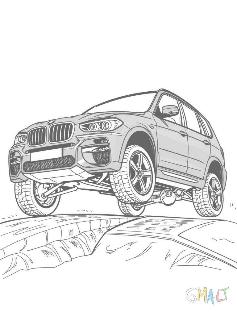 Ein grüner Sportwagen springt über eine Rampe. Die Räder sind in der Luft und unter dem Auto ist der Fahrzeugboden zu sehen.